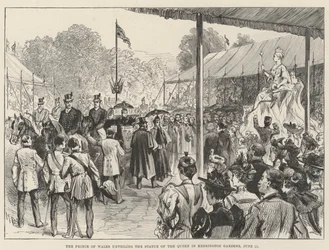 Der Prinz von Wales enthüllt die Statue der Königin in den Kensington Gardens, 28. Juni